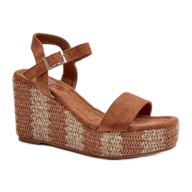 Sandales compensées femme avec galon Camel brun