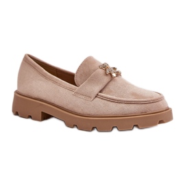 Mocassins femme en daim beige avec ours en peluche