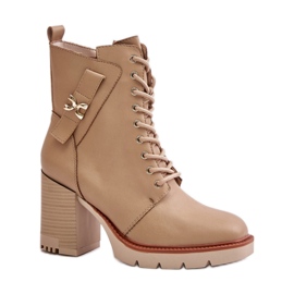 Bottines femme beiges à talon stable
