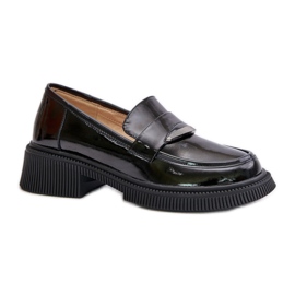 S.Barski Mocassins en cuir verni à décor Noir