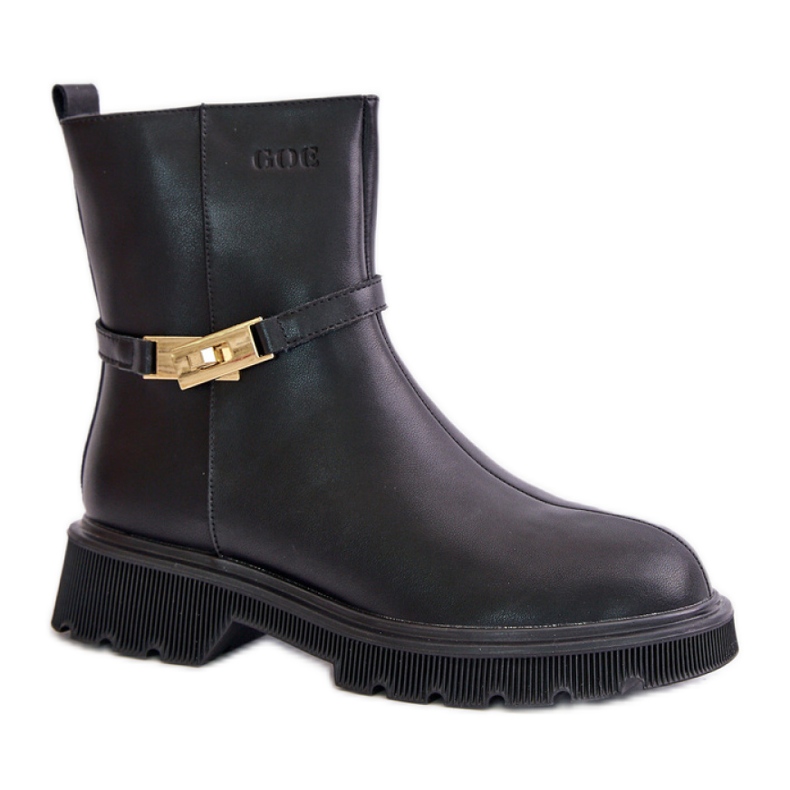GOE Bottines femme en cuir avec ceinture noire le noir