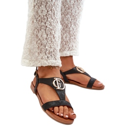 S.Barski Sandales pour femmes avec décoration dorée Noir