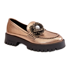 Mocassins pour femmes avec une fleur décorative Doré