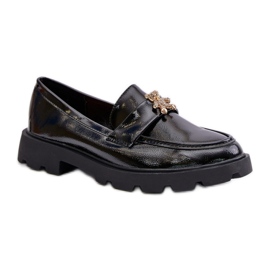 Mocassins vernis pour femme avec ours en peluche, Noir