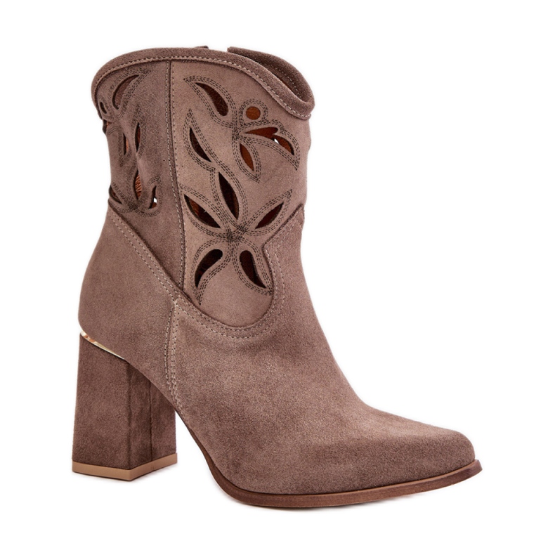 Lewski Bottines femme à talons hauts et tige ajourée Beige Foncé Lewski Bottines femme à talons hauts et tige ajourée Beige Foncé