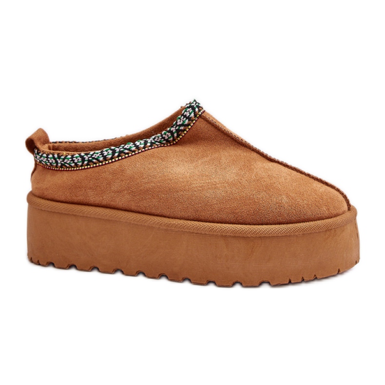 Chaussons plateforme femme Camel brun