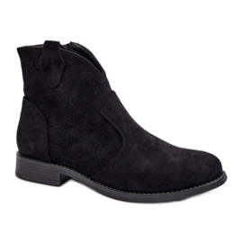 S.Barski Bottines à talon plat pour femme noires le noir