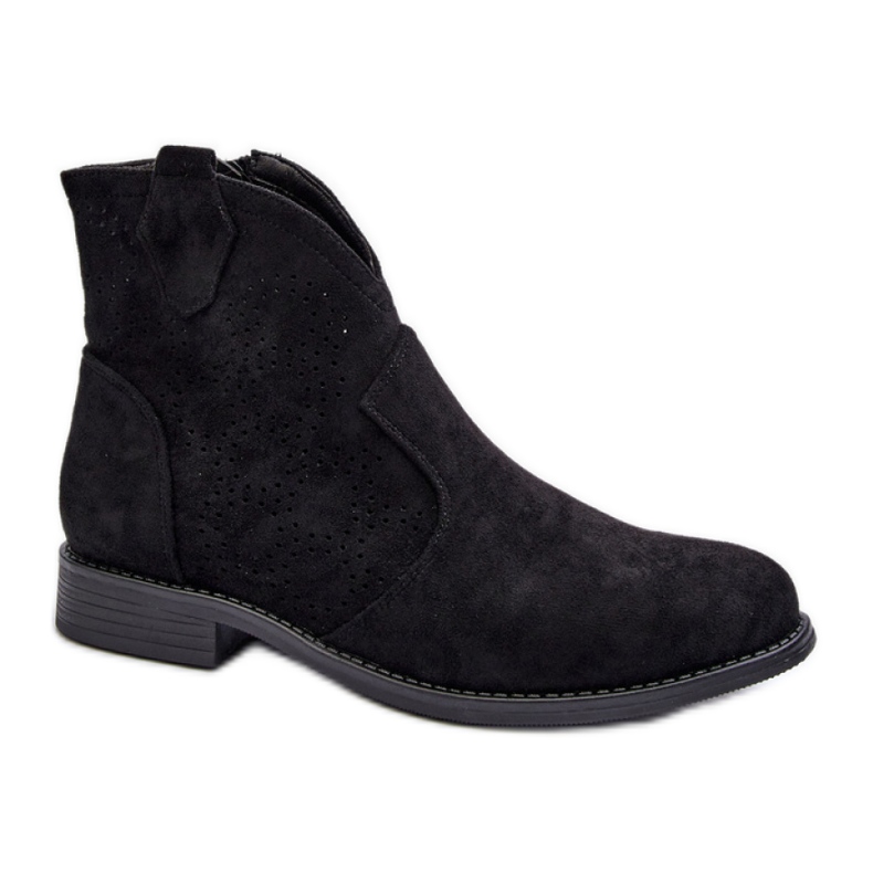 S.Barski Bottines à talon plat pour femme noires le noir
