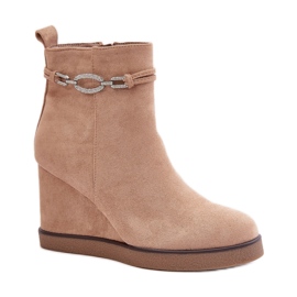 Bottines compensées à bride décorative Beige