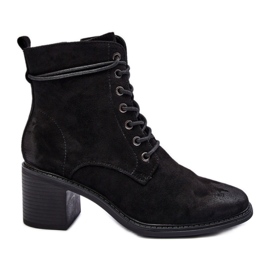 Bottines femme à talons bas en daim noir le noir