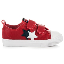 L&H Baskets en cuir avec velcro blanche rouge bleu marin