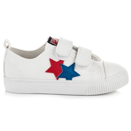 L&H Baskets en cuir avec velcro blanc bleu rouge