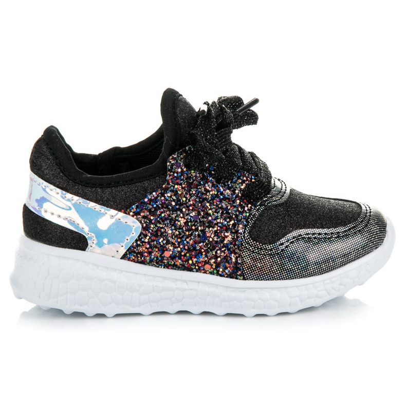Chaussures nouées à paillettes le noir
