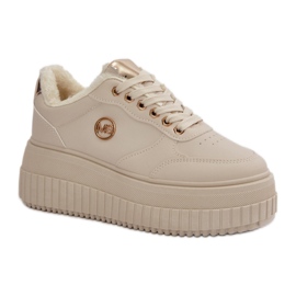 Chaussures de sport à plateforme pour femmes en cuir écologique beige