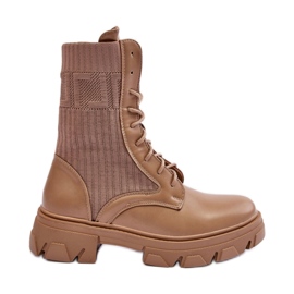 Boots à talon plat et massif et plateforme Beige Foncé