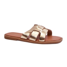 Evento Chaussons pour femmes en cuir écologique Gold doré