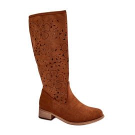 Bottines ajourées femme camel brun