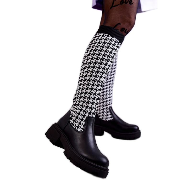 Bottes pour femmes uniques avec tissu le noir