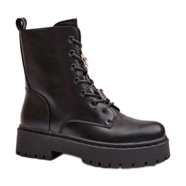 Bottines pour femmes en cuir écologique avec décoration le noir