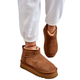 Boots de neige femme Camel en daim beige