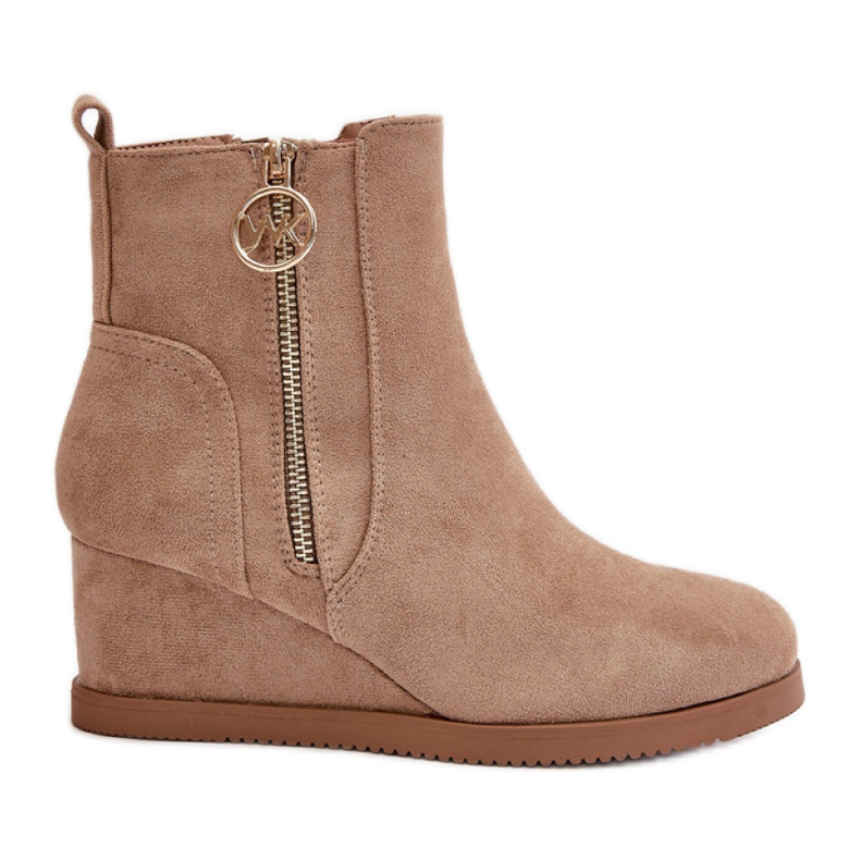 Bottines compensées femme en daim beige foncé