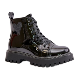 Bottines vernies élégantes avec tige basse et fermeture éclair noir