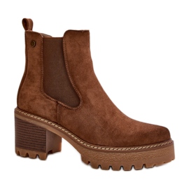 Bottines femme à talons en daim brun