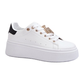 Chaussures de sport pour femmes avec décoration dorée LA279P, blanc blanche