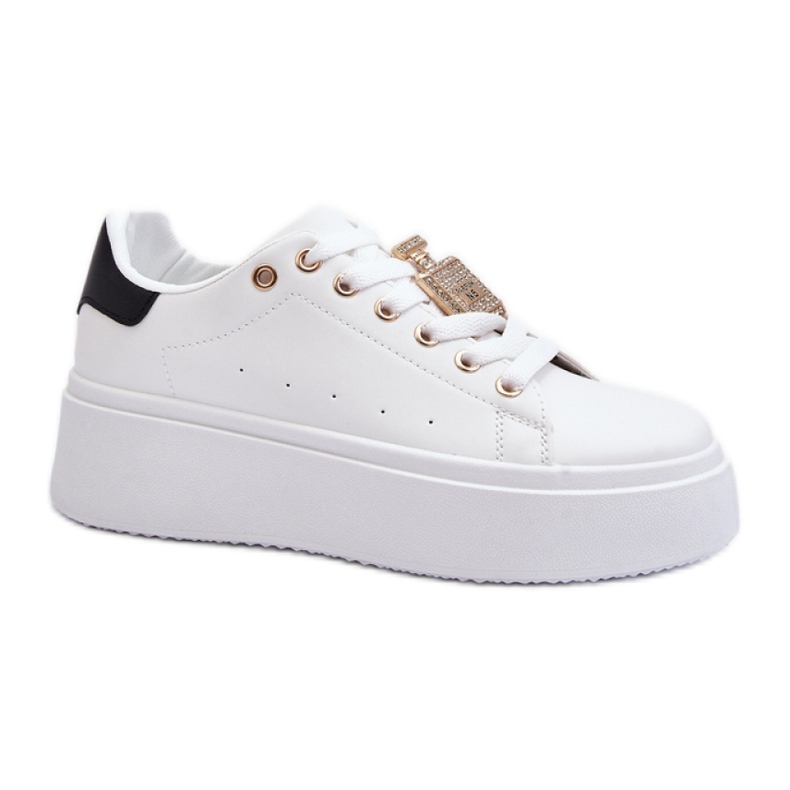 Chaussures de sport pour femmes avec décoration dorée LA279P, blanc blanche