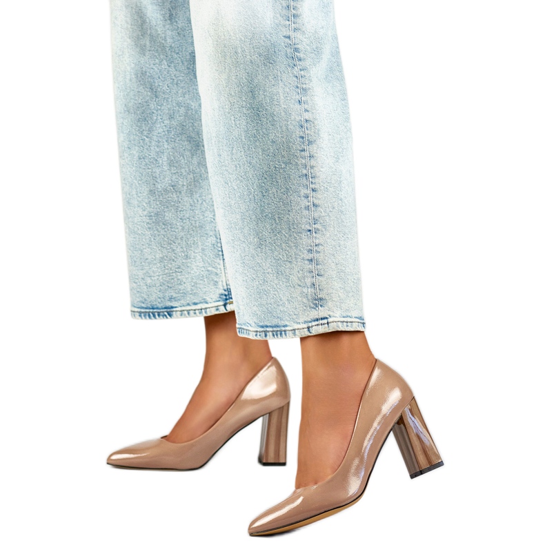 Escarpins vernis pour femmes GD-FL486A-T, beige