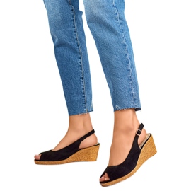 Sandales compensées pour femmes GD-FL653B, noir le noir