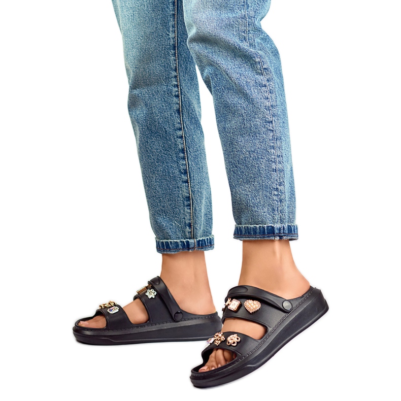 Sandales femme avec décorations JHC3071B, noir le noir