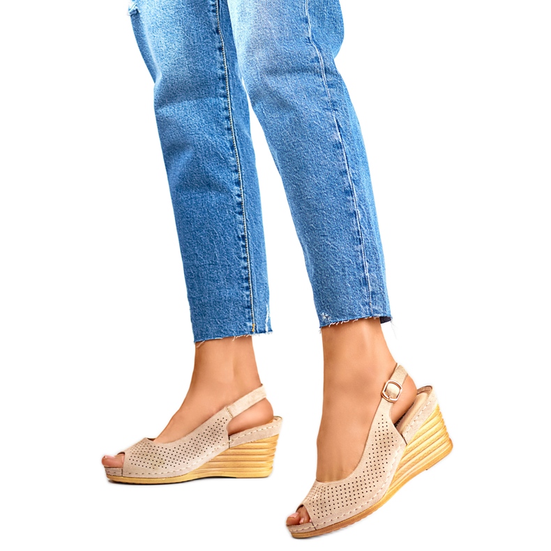 Sandales compensées pour femmes GD-FL1243KH, beige