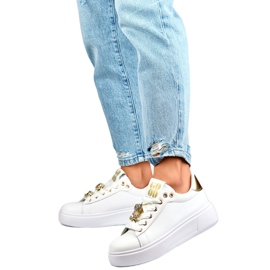Chaussures de sport pour femmes avec un ours en peluche EV392-1GO blanc