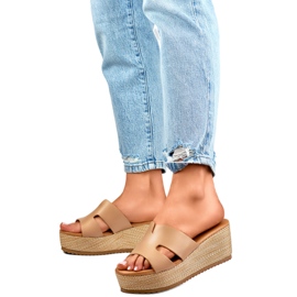Tongs compensées pour femmes YD8H-19KH Beige