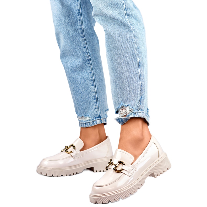 Mocassins pour femmes avec décoration dorée OH31-2LT/BE beige