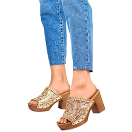 Tongs à talons hauts pour femme C388GO, doré jaune Tongs à talons hauts pour femme C388GO, doré jaune