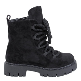 Smiless Bottines à lacets noires à lacets épais le noir