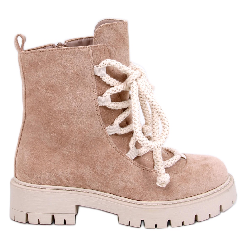 Smiless Bottines à lacets kaki à lacets épais beige Smiless Bottines à lacets kaki à lacets épais beige