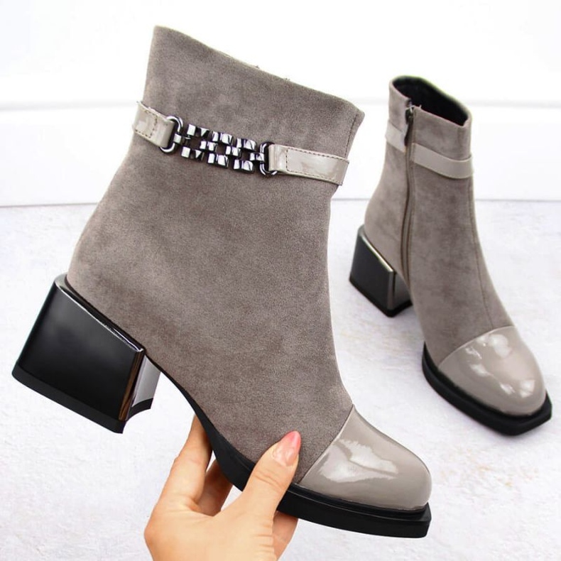 Bottines D&amp;A S.Barski à talon décoratif Collection Premium W MR880-018 OLI269C