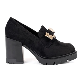Chaussures femme noires en daim à talon haut et décoration en métal le noir