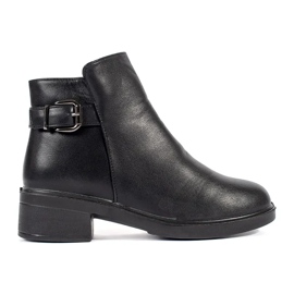 Bottines femme noires à petit talon et boucle décorative le noir
