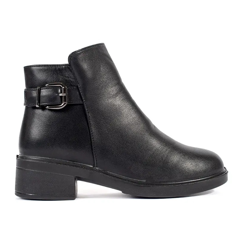 Bottines femme noires à petit talon et boucle décorative le noir
