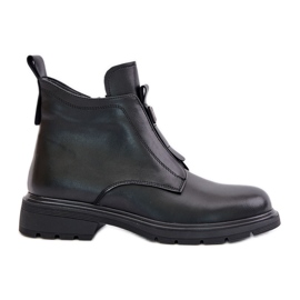Bottes plates chaudes en cuir noir Komisa le noir