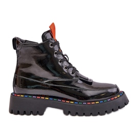 Bottines de travail en cuir verni Anafra noires avec fermeture éclair le noir Bottines de travail en cuir verni Anafra noires avec fermeture éclair le noir