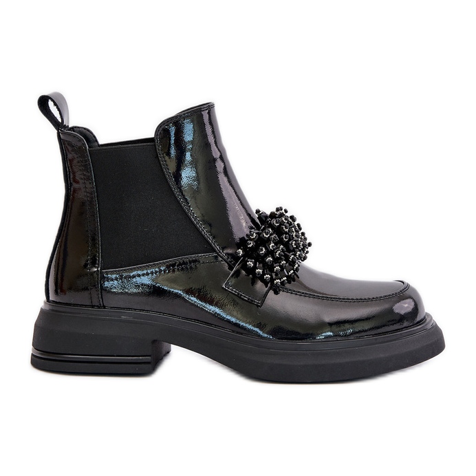 Bottines En Cuir Verni Avec Décoration, Slip-On Isolées, Noir Solimav le noir