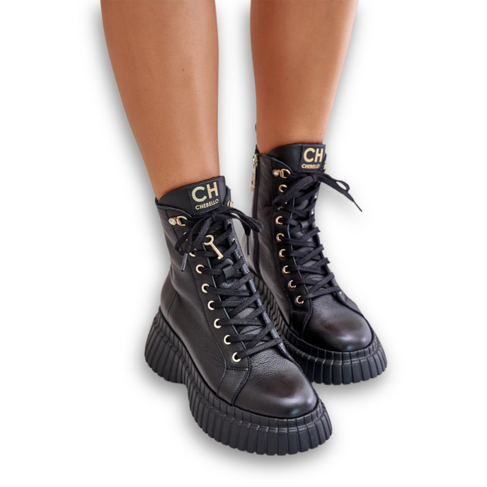 Bottes en cuir sur plateforme avec fermeture éclair et cadenas décoratif CheBello 4517 noir le noir Bottes en cuir sur plateforme avec fermeture éclair et cadenas décoratif CheBello 4517 noir le noir