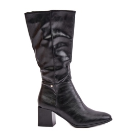 Bottes isolées à talons hauts mi-mollet en cuir écologique Noir Ellithira le noir