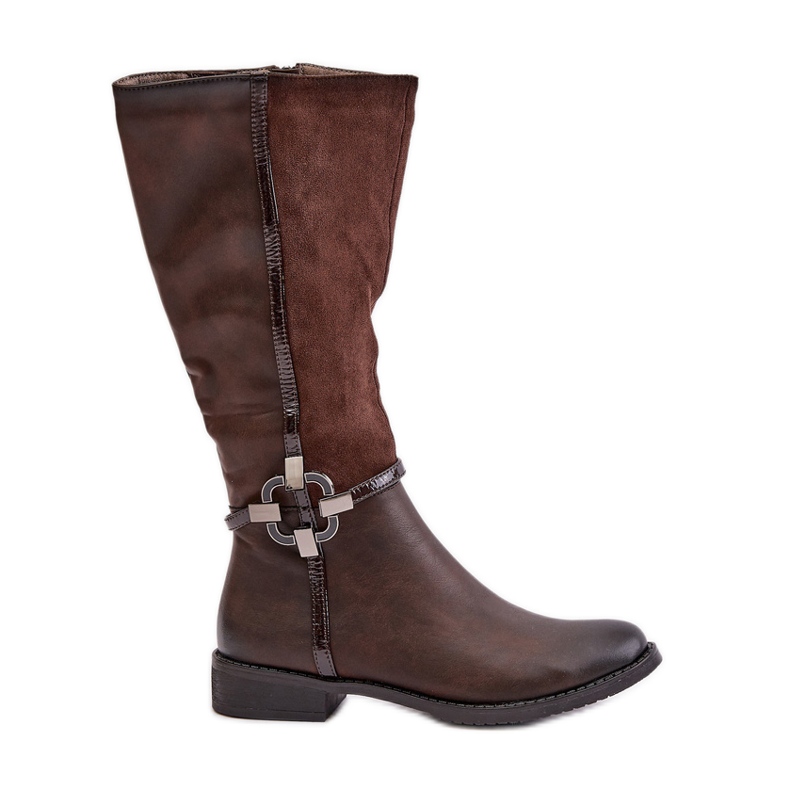 Jezzi Bottes Isolées À Talon Plat Avec Boucle Décorative Marron Leatharia brun