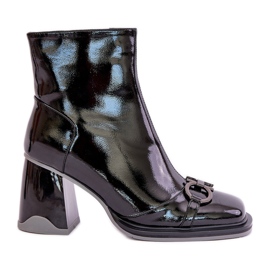 S.Barski Bottines vernies à talon haut isolées avec décoration D&amp;A MR880-021 Noir